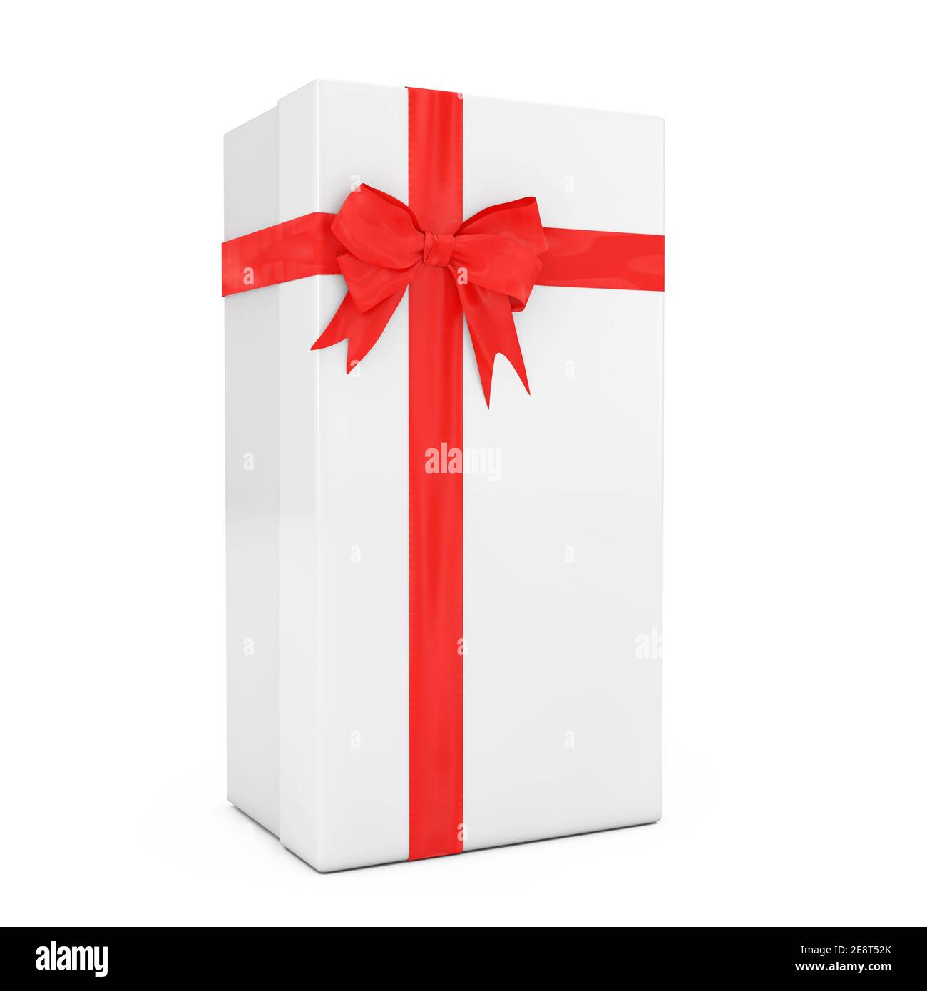 Grande scatola regalo bianca con nastro rosso e Bow su sfondo bianco.  Rendering 3d Foto stock - Alamy