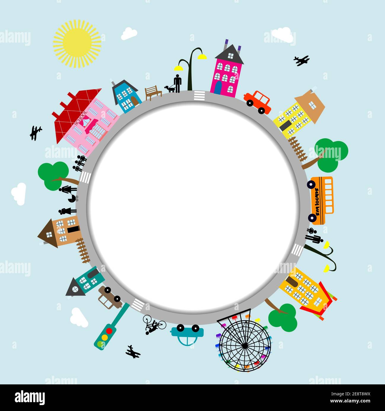 Cornice circolare della città cartoon Illustrazione Vettoriale