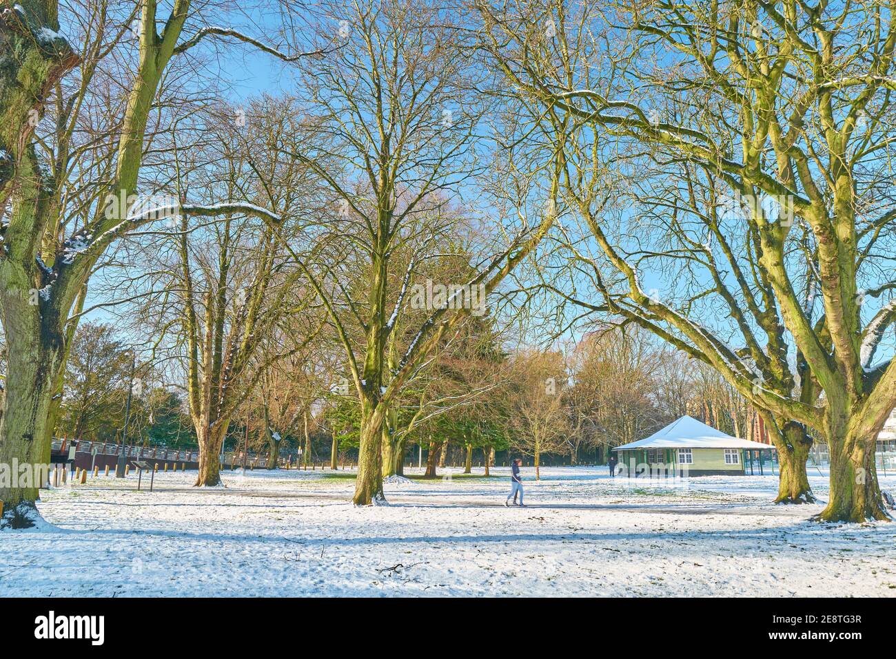 Beckets Park, Northampton, Inghilterra, nel gennaio 2021 durante il blocco nazionale per prevenire la diffusione della covid-19. Foto Stock
