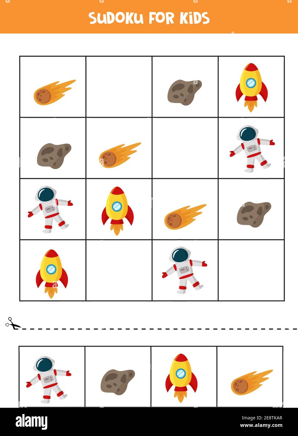 Spazio sudoku per bambini in età prescolare. Gioco logico con razzo e  astronauta Immagine e Vettoriale - Alamy