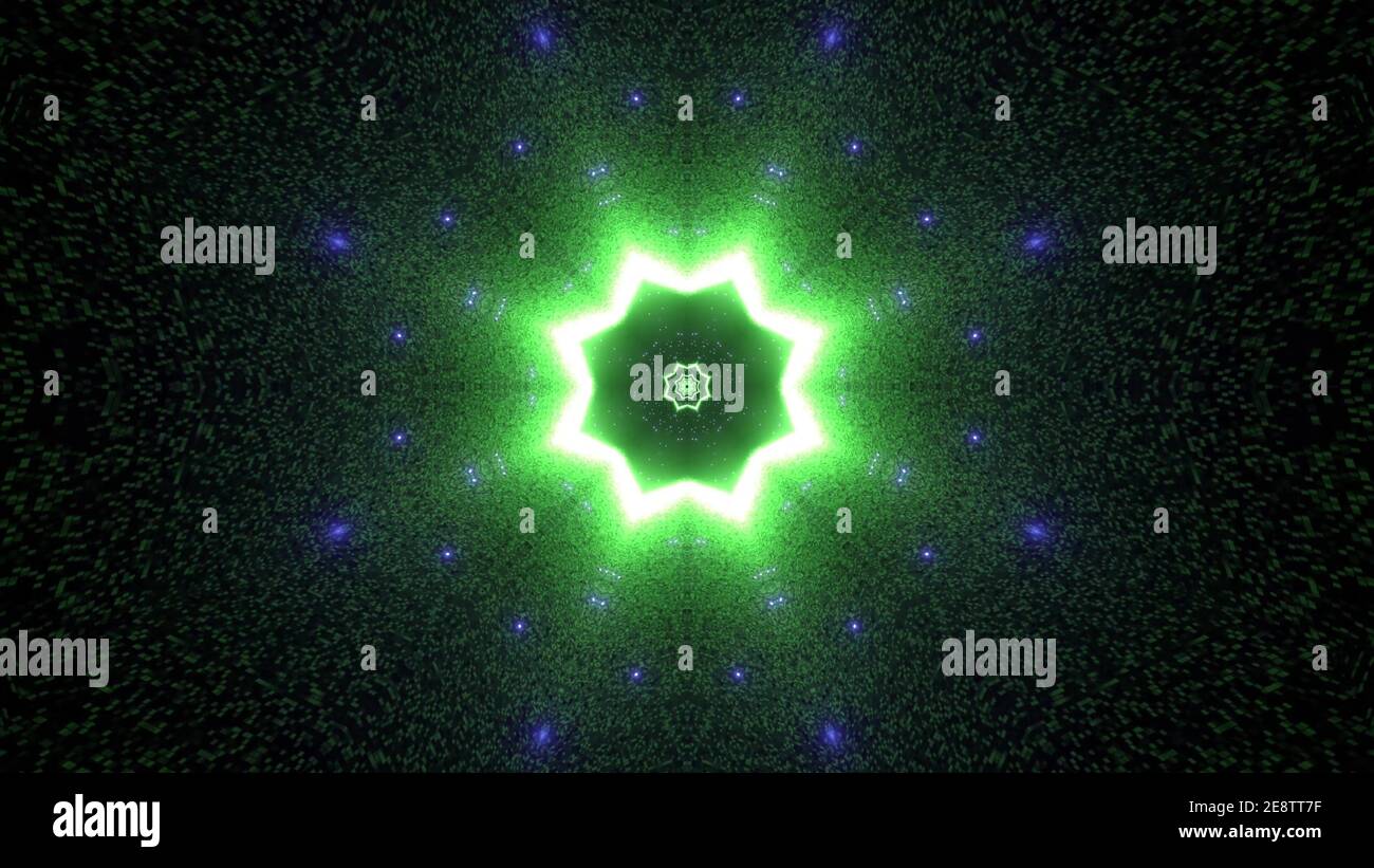 Neon verde spazio tunnel 3d illustrazione sfondo Foto Stock