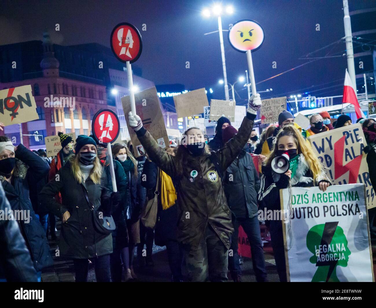Wroclaw, Polonia, 29 gennaio 2021 - protesta spontanea contro la legge anti-aborto forzata dal governo polacco PIS Foto Stock