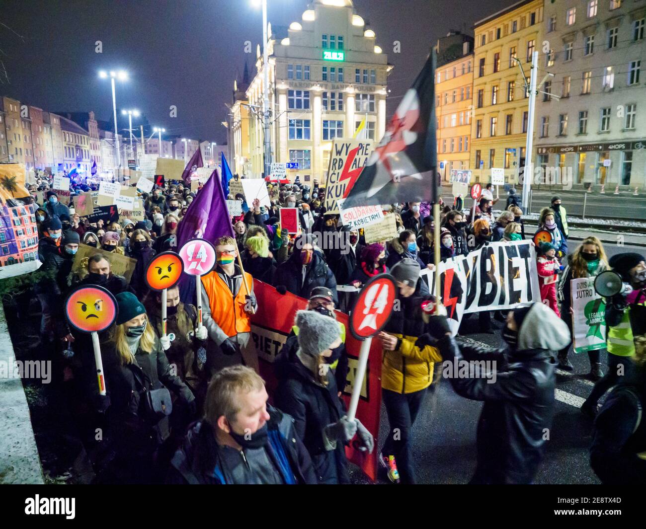 Wroclaw, Polonia, 29 gennaio 2021 - protesta spontanea contro la legge anti-aborto forzata dal governo polacco PIS Foto Stock