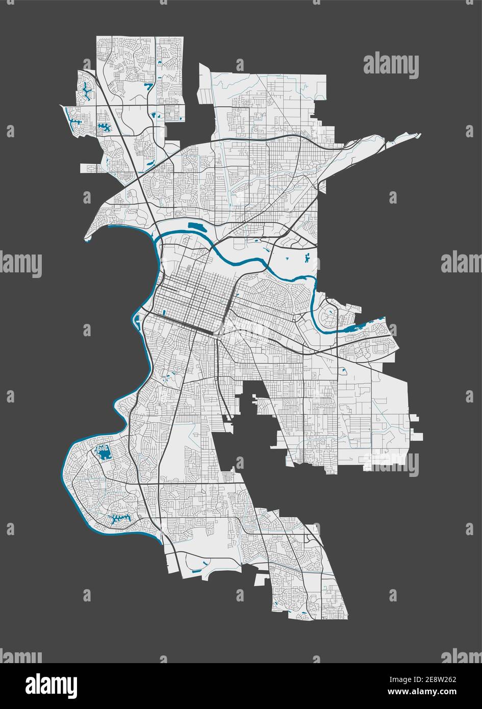 Mappa di Sacramento. Mappa dettagliata della zona amministrativa della città di Sacramento. Panorama cittadino. Illustrazione vettoriale priva di royalty. Mappa con autostrade, Illustrazione Vettoriale