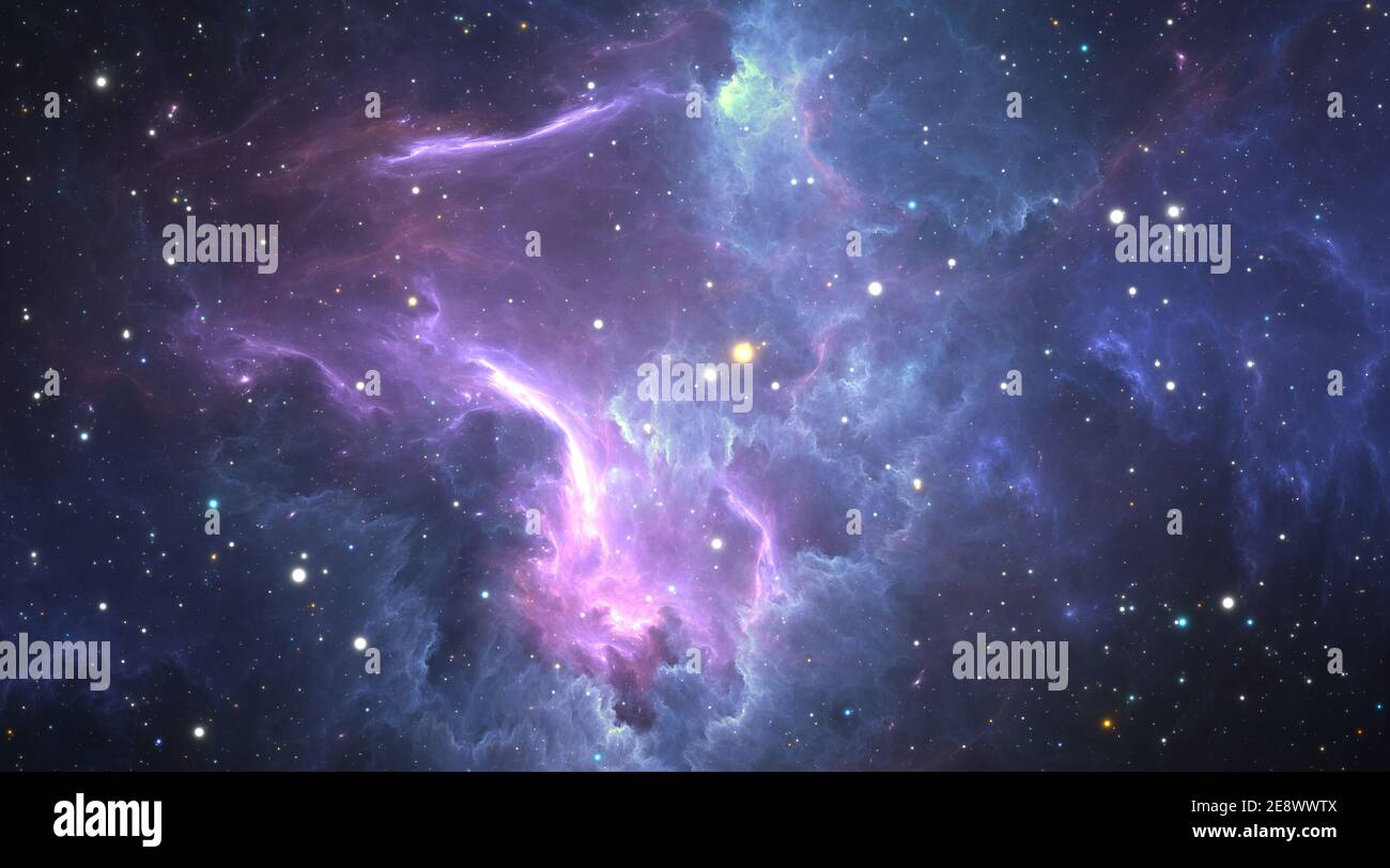 Sistema stellare e nebulosa a gas. illustrazione 3d Foto Stock