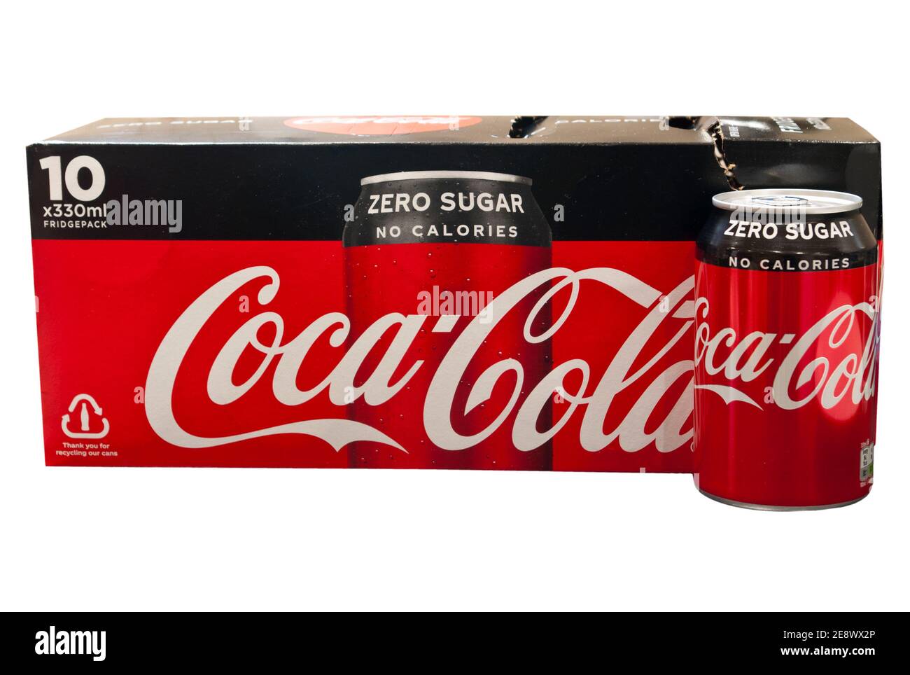 Scatola e lattina di zucchero Zero senza calorie Coca Cola Foto Stock