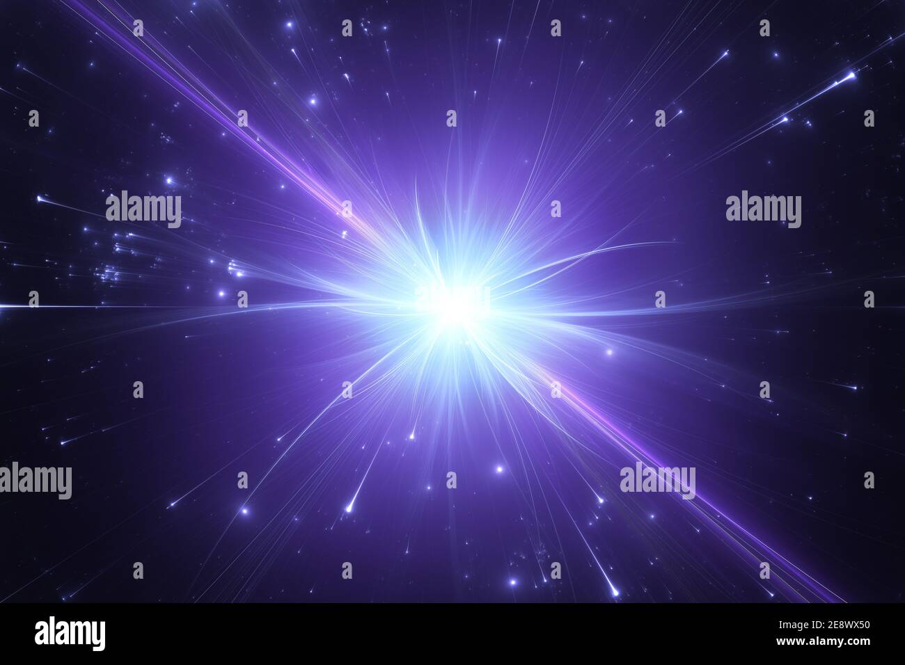 Frammentazione in collisioni ad alta energia tra particelle atomiche e subatomiche. illustrazione 3d Foto Stock