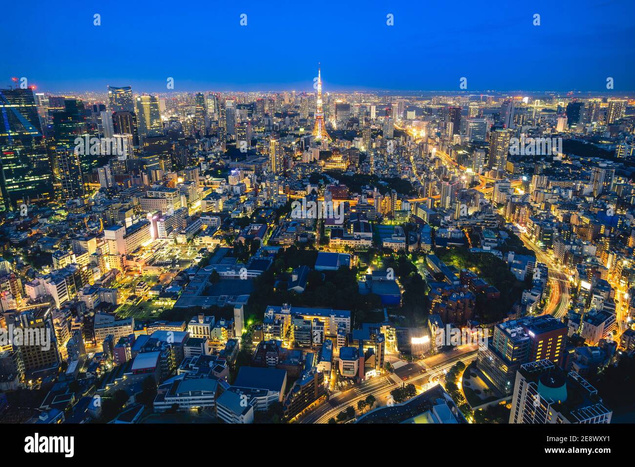 Vista notturna della città di Tokyo con la torre di tokyo in Giappone Foto Stock