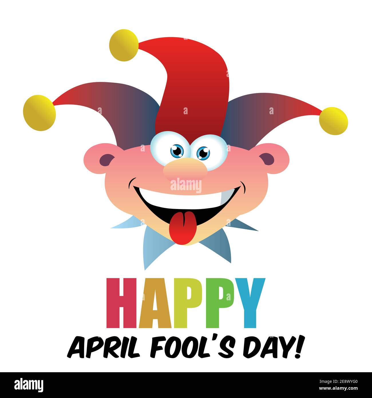 Aprile stolti giorno, Dumb felice Cartoon Joker faccia illustrazione su sfondo bianco Foto Stock