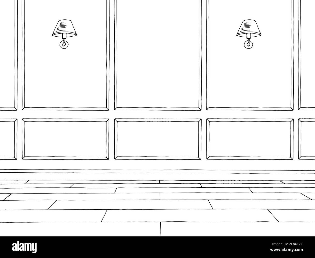 Immagine della stanza bianco nero vuota illustrazione dello schizzo della casa classica vettore Illustrazione Vettoriale