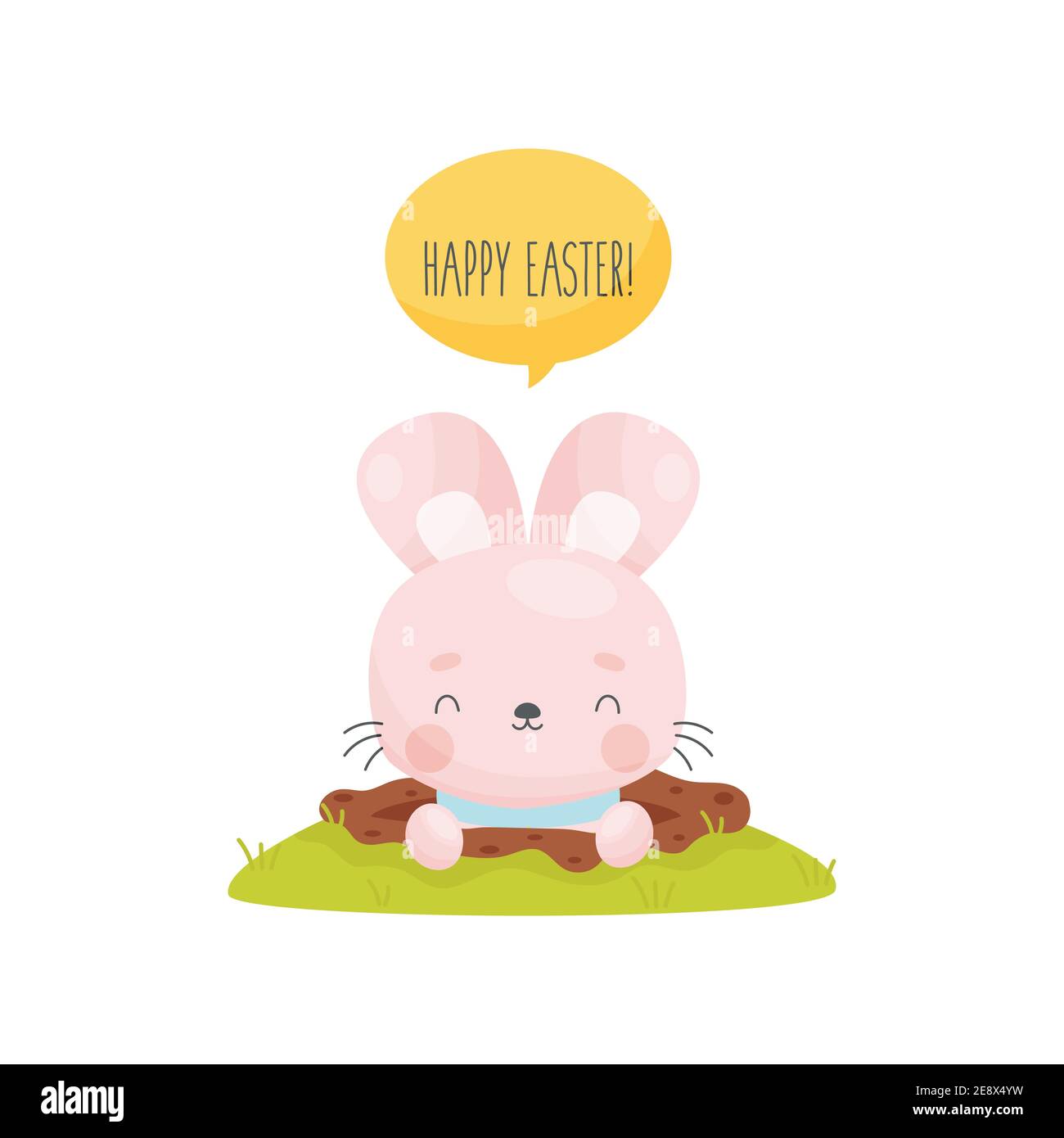 Carino cartone animato coniglio di Pasqua guardando dal buco. Illustrazione vettoriale. Illustrazione Vettoriale