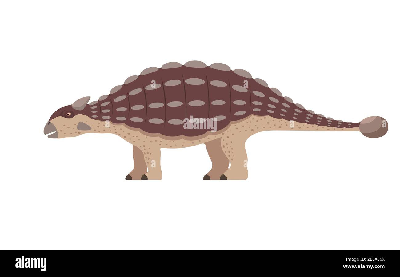 Dinosauro Ankylosaurus. Illustrazione vettoriale di un dinosauro preistorico ankylosaurus isolato su sfondo bianco. Vista laterale, profilo. Illustrazione Vettoriale