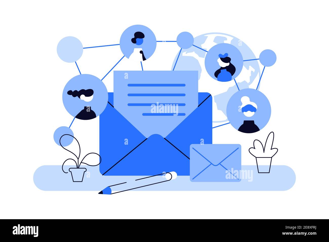 Contenuti di marketing e-mail aziendali , comunicazione di social network Illustrazione Vettoriale