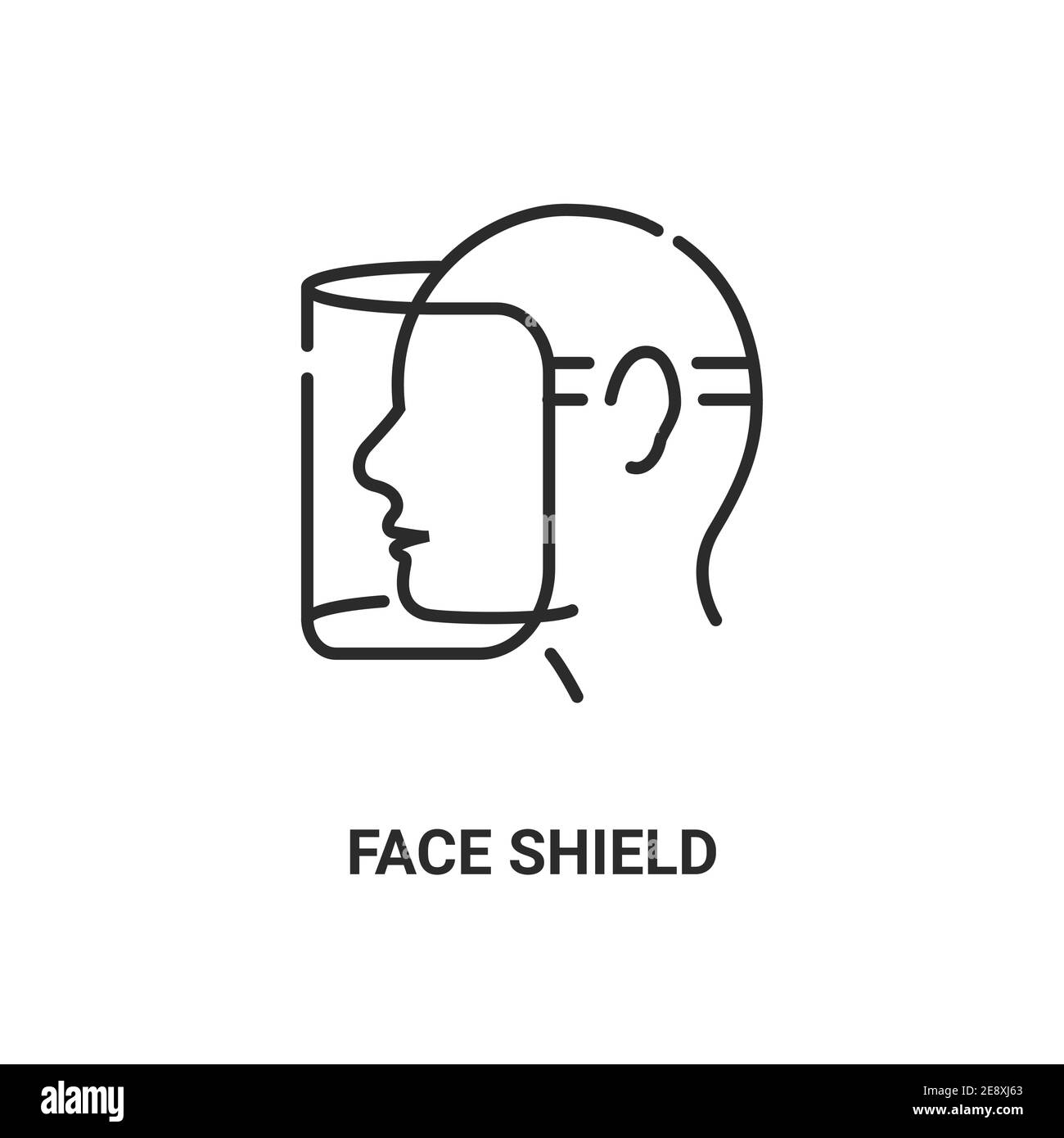 Icona della maschera di protezione del viso. Occhiali per il viso protezione degli occhi Vector contorno schermo visiera Illustrazione Vettoriale