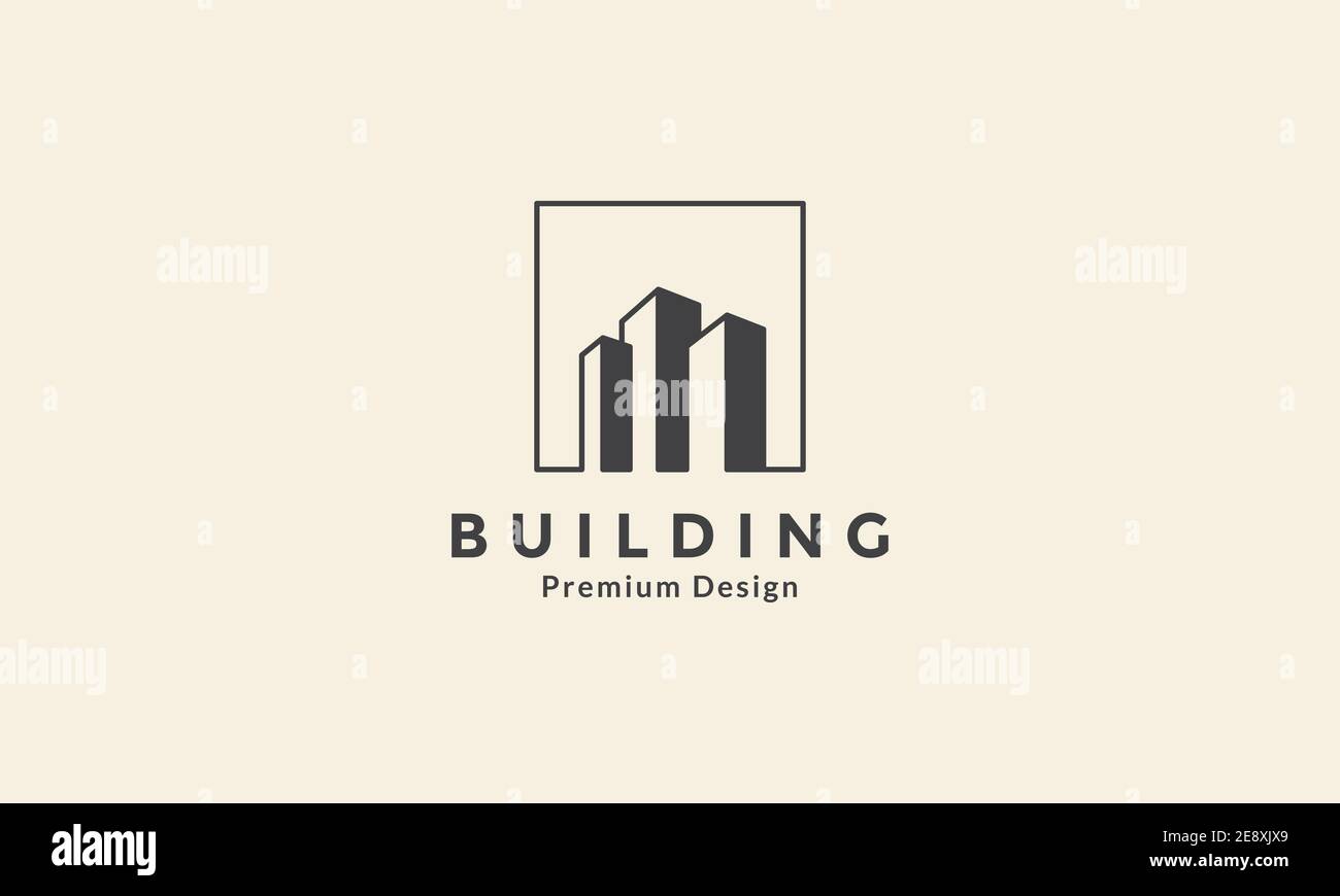 immobiliare o grattacielo o costruzione simbolo di logo quadrato semplice immagine grafica vettoriale con icone Illustrazione Vettoriale