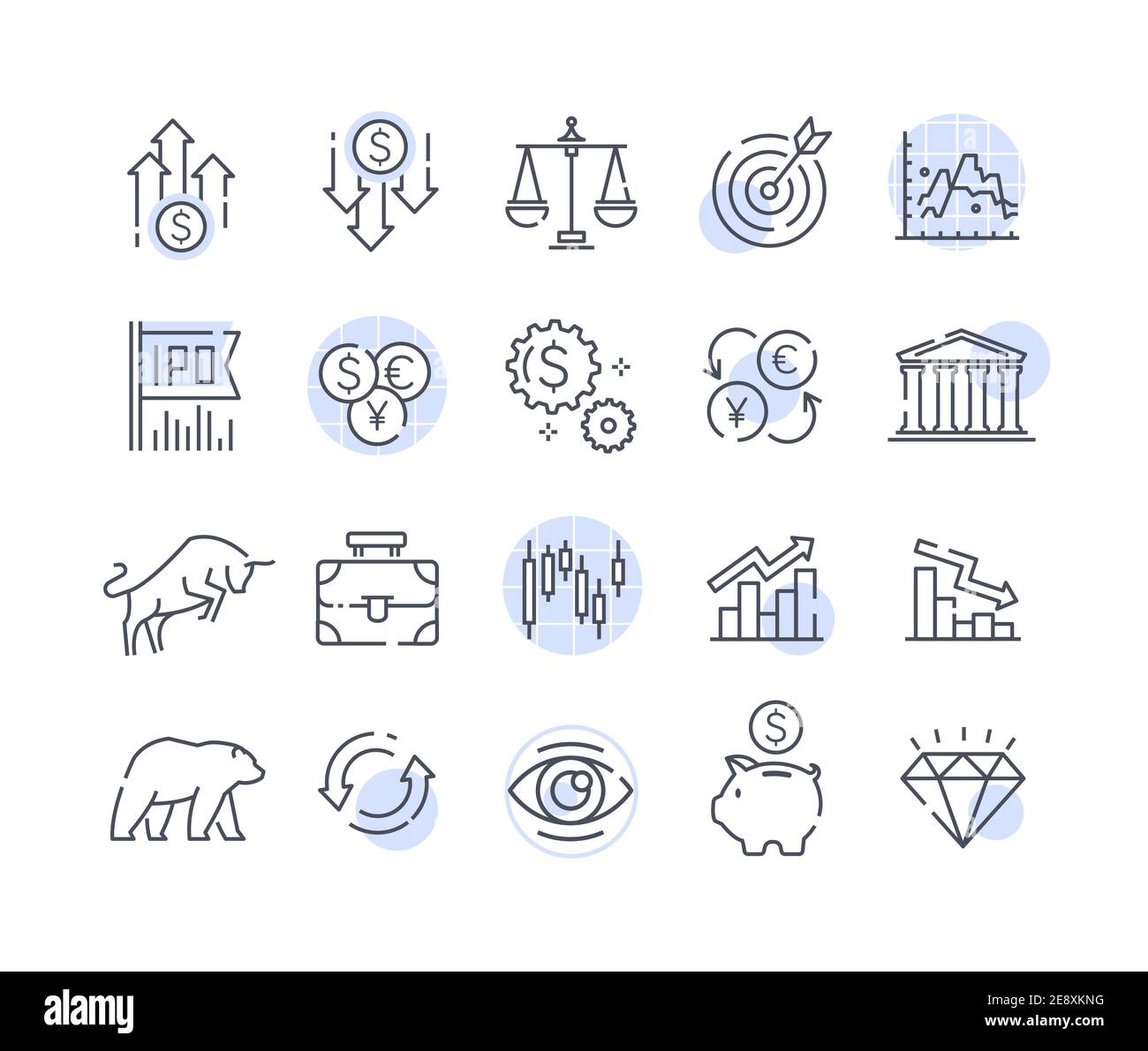 Un semplice set di icone finanziarie e di stock Illustrazione Vettoriale