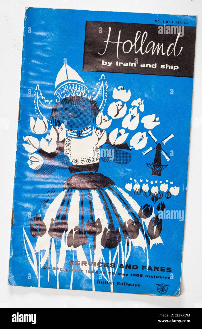 Opuscolo sui servizi ferroviari e gli orari delle ferrovie britanniche degli anni '60 d'epoca Olanda Foto Stock