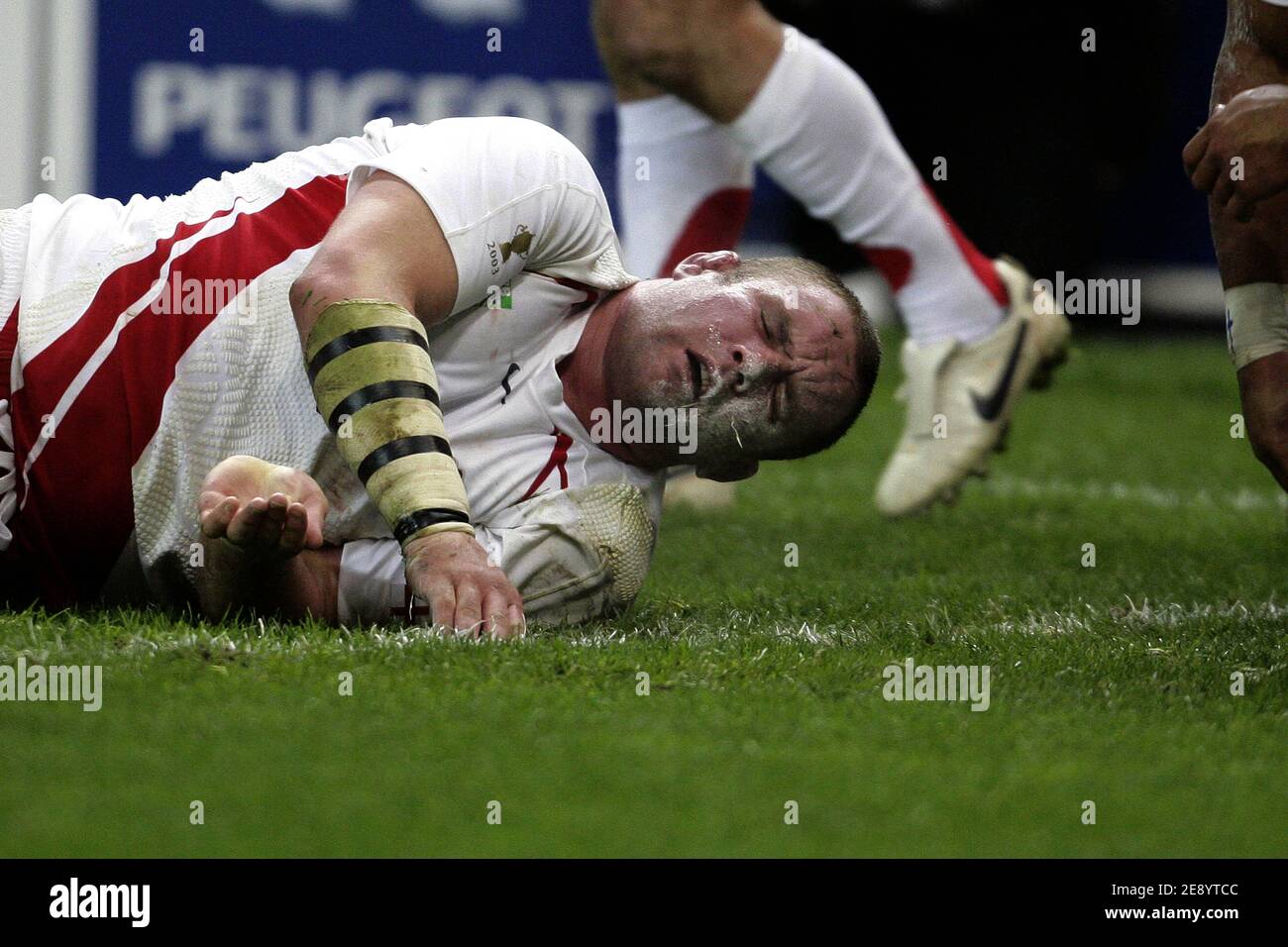 Il capitano dell'Inghilterra Phil Vickery durante la Coppa del mondo di rugby IRB 2007, finale, Inghilterra contro Sud Africa allo Stade de France a Saint-Denis vicino a Parigi, Francia il 20 ottobre 2007. Foto di Gouhier-Morton-Taamallah/Cameleon/ABACAPRESS.COM Foto Stock