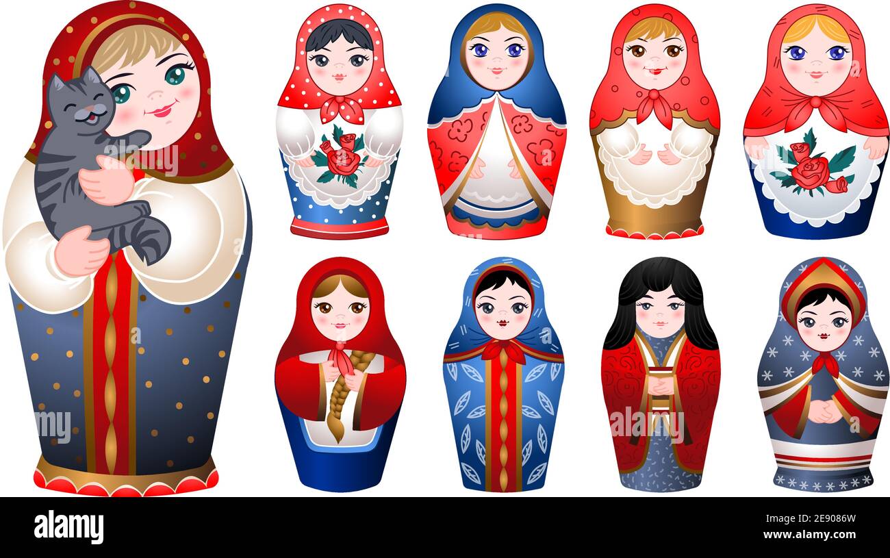 Set di icone nidificanti per bambole, stile cartoon Illustrazione Vettoriale