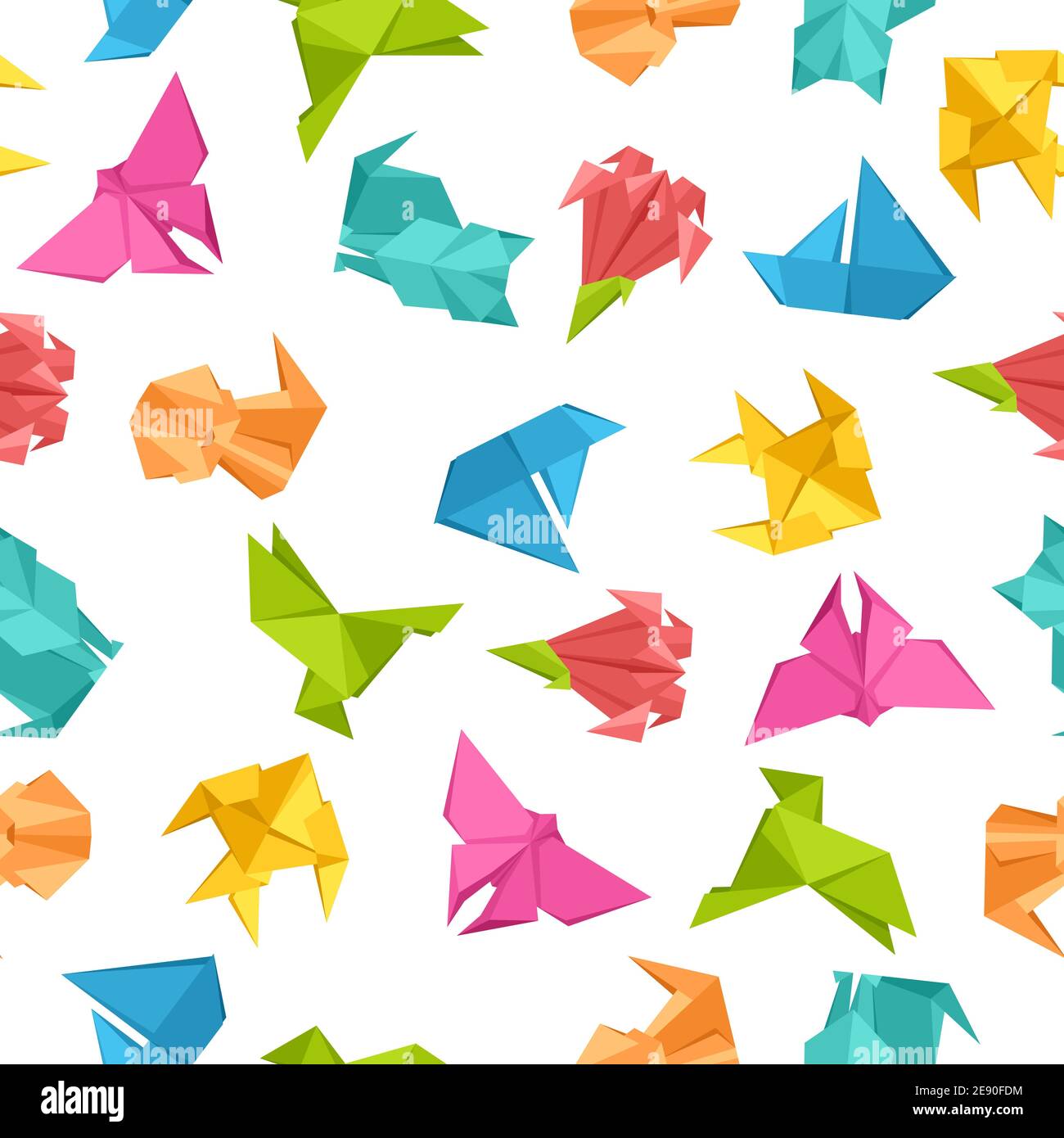 Modello senza cuciture con giocattoli origami. Illustrazione Vettoriale