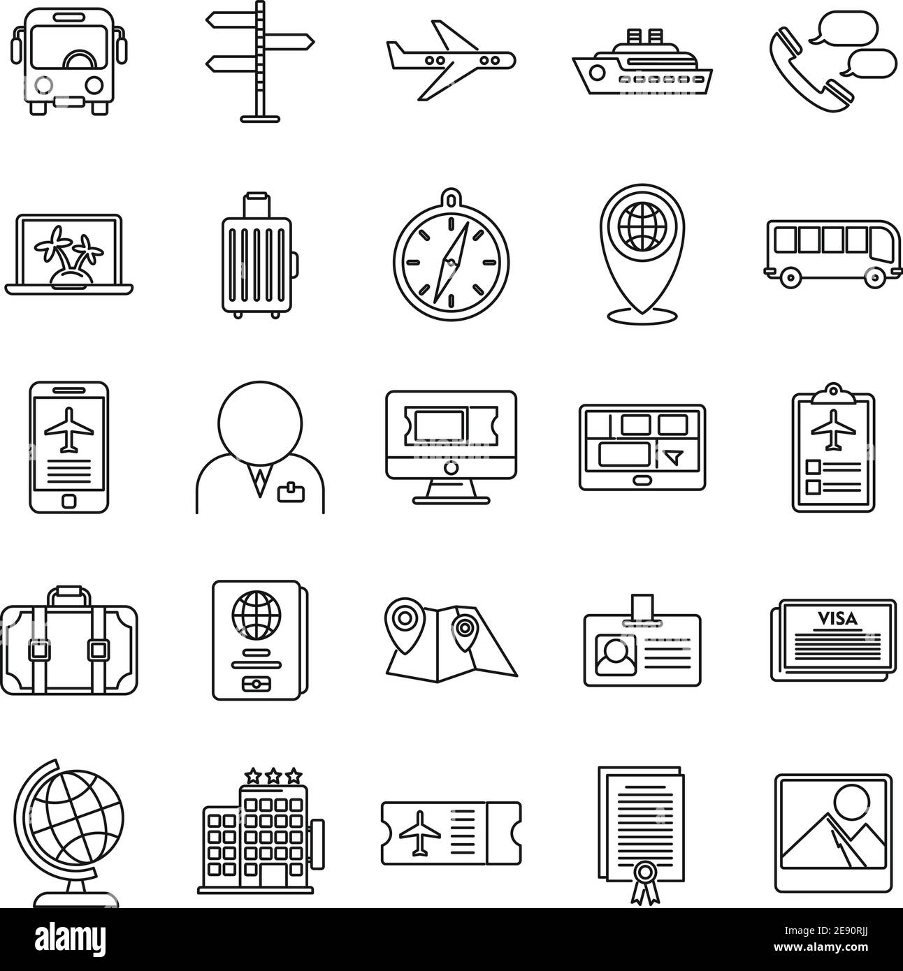 Set di icone di viaggio Tourism Manager, stile profilo Illustrazione Vettoriale