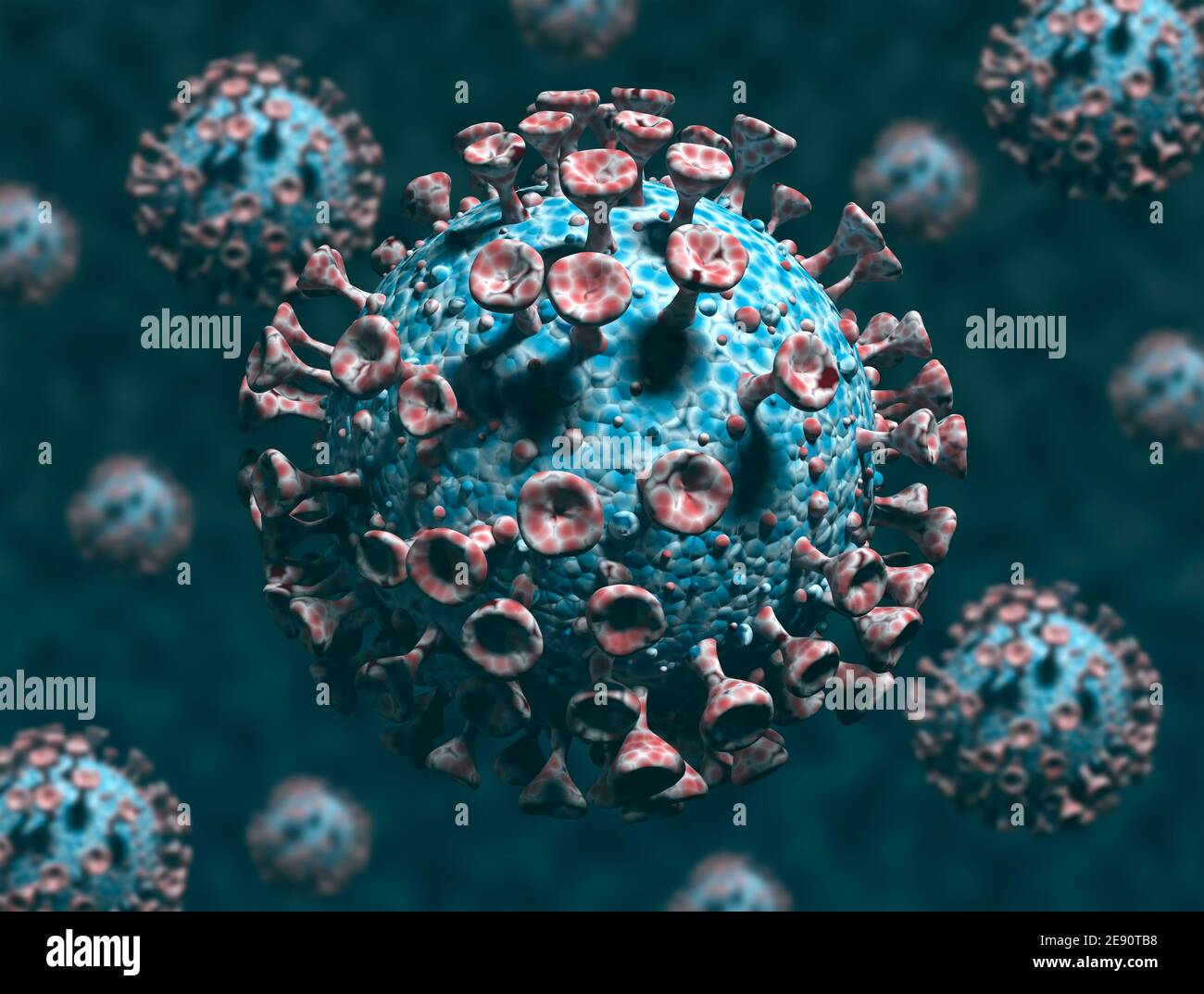 Cellule del virus. Illustrazione 3D di Coronavirus covid-19 Foto Stock