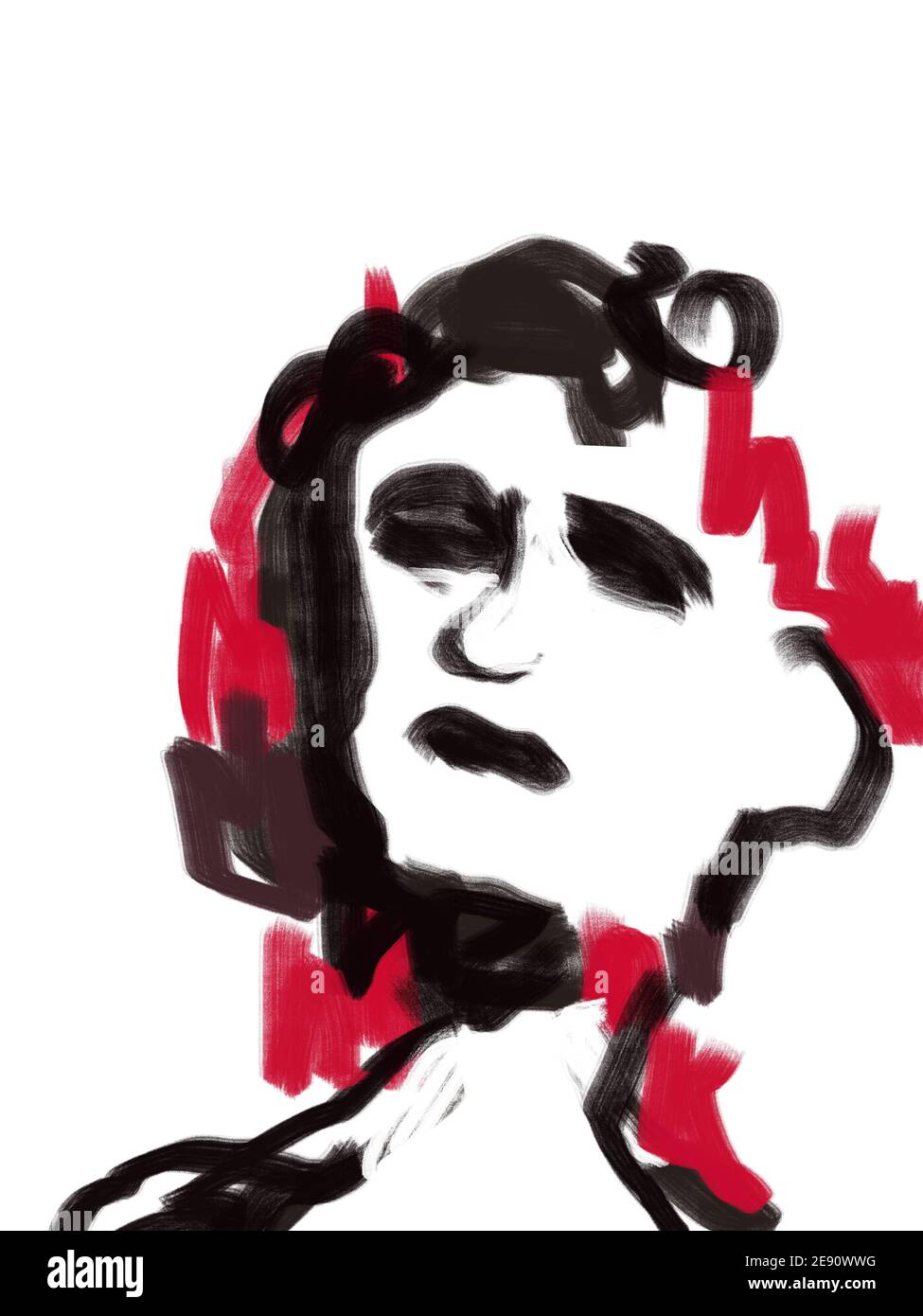 Espressionismo disegno donna ritratto. Colore rosso e nero. Linea d'arte astratta e minimalista Foto Stock