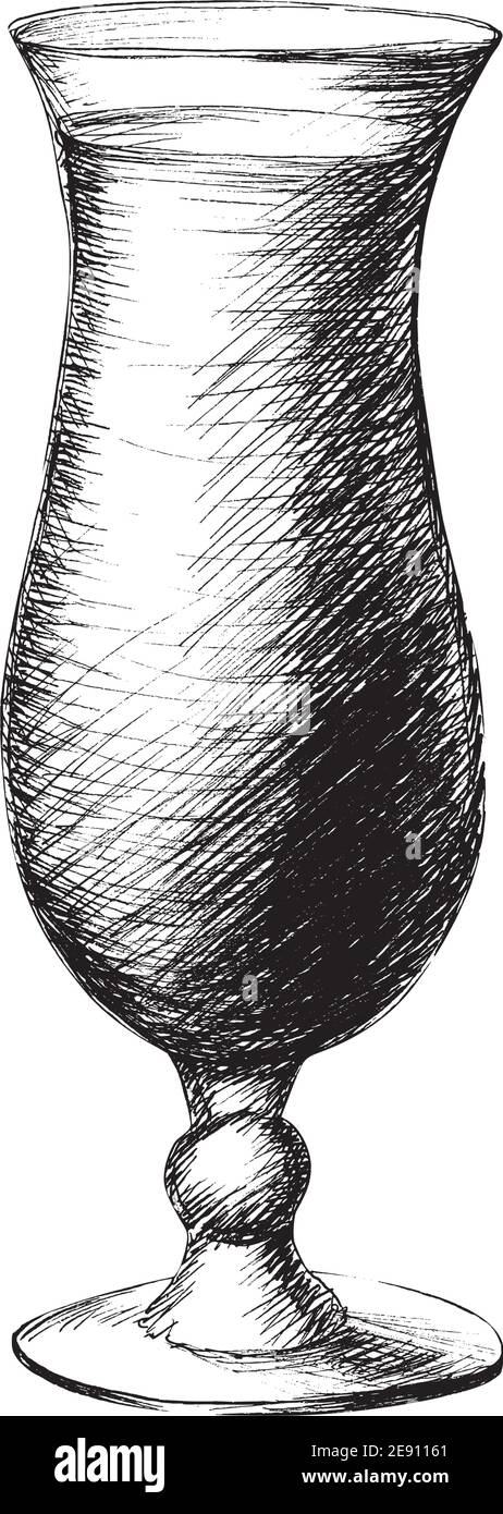Disegno vettoriale in stile monocromatico del bicchiere da cocktail disegnato a mano isolato su sfondo bianco. Barra di vetro Illustrazione Vettoriale