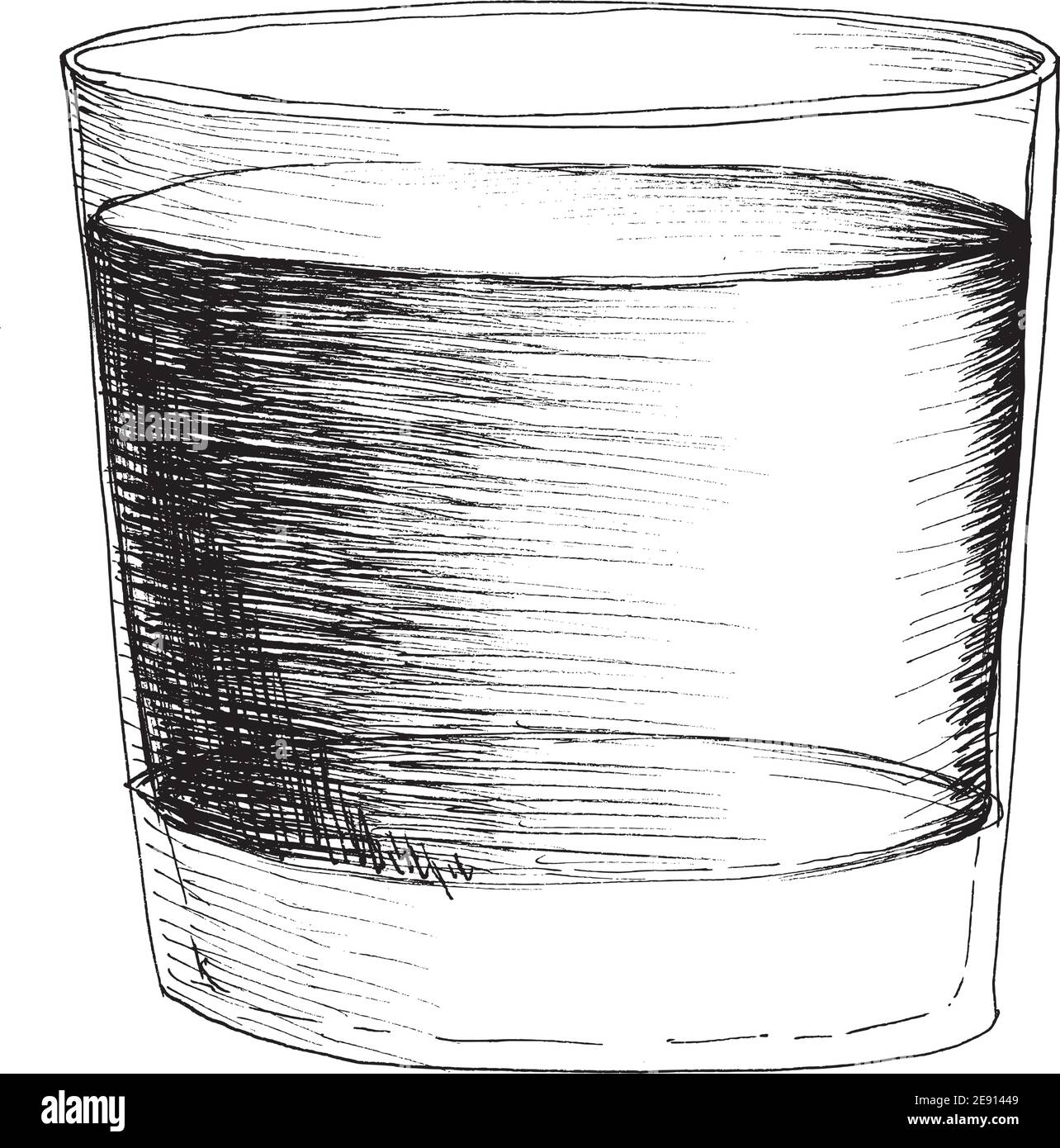 Disegno a mano di un vettore monocromo illustrazione di whiskey o vodka wineglass isolato su sfondo bianco. Illustrazione Vettoriale