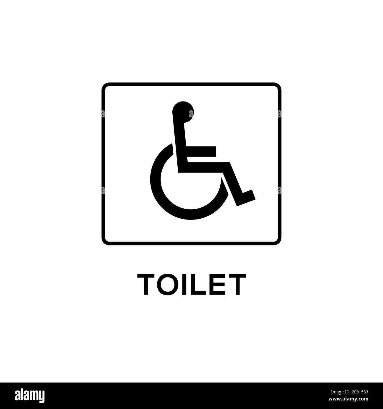 Icona wc vettore di segnaletica handicap non valida. Design con cartello per disabili con accesso alla toilette su sedia a rotelle Illustrazione Vettoriale