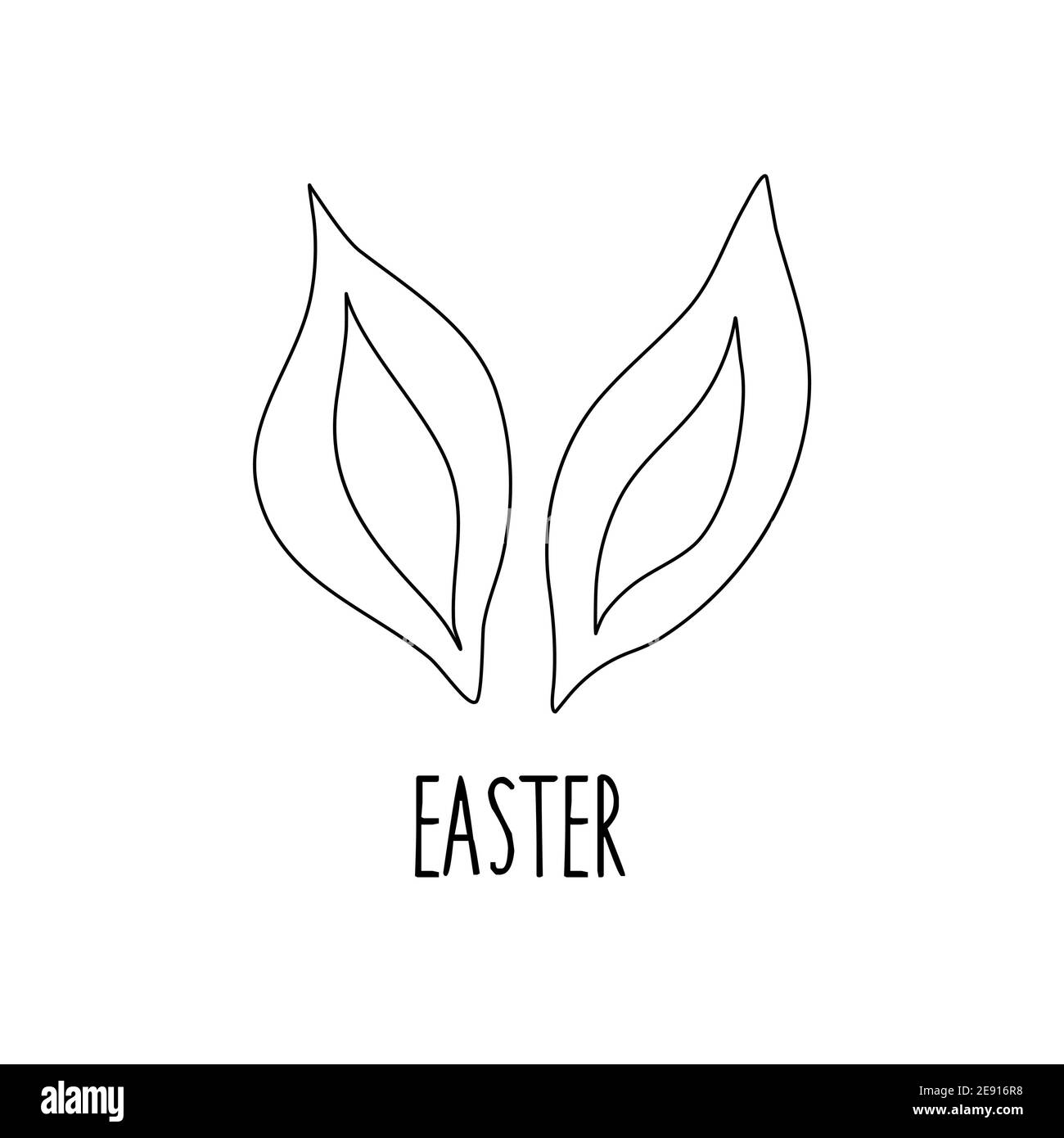 Bunny orecchie e iscrizione Pasqua. Immagine vettoriale a poodle in bianco e nero isolata. Felice carta della linea animale di Pasqua Illustrazione Vettoriale