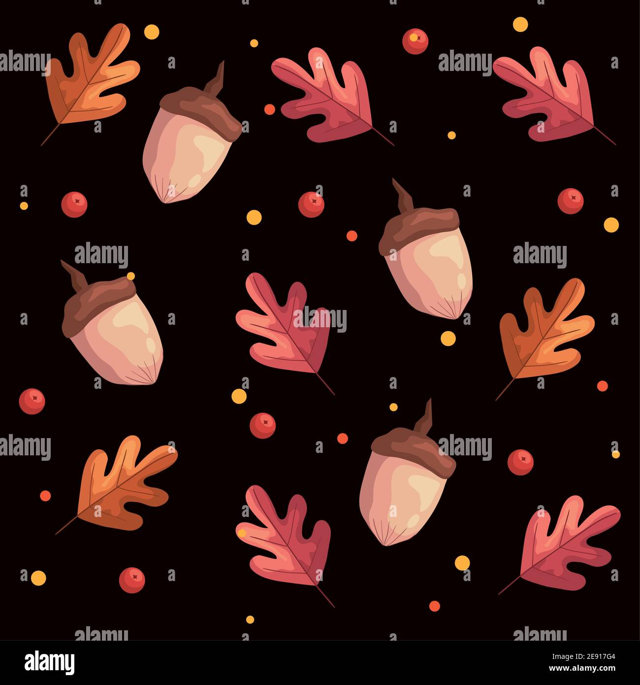 foglie d'autunno piante fogliame e noci modello Illustrazione Vettoriale