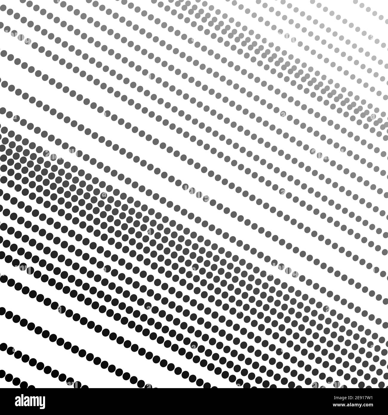 Linee diagonali punteggiate. Nero, macchie grigie, sfondo bianco. Motivo a strisce mezzitoni. Disegno grafico vettoriale monocromatico. Concetto tecnologico astratto. EPS10 Illustrazione Vettoriale