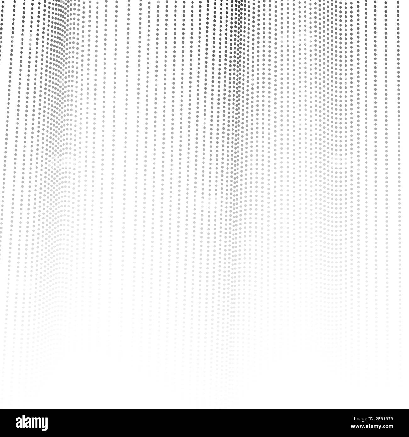 Modello moderno a mezzitoni. Punti grigi, punti, sfondo bianco. Squiggle linee. Design op art monocromatico. Forme d'onda vettoriali ariose. Concetto tecnologico astratto. EPS10 Illustrazione Vettoriale