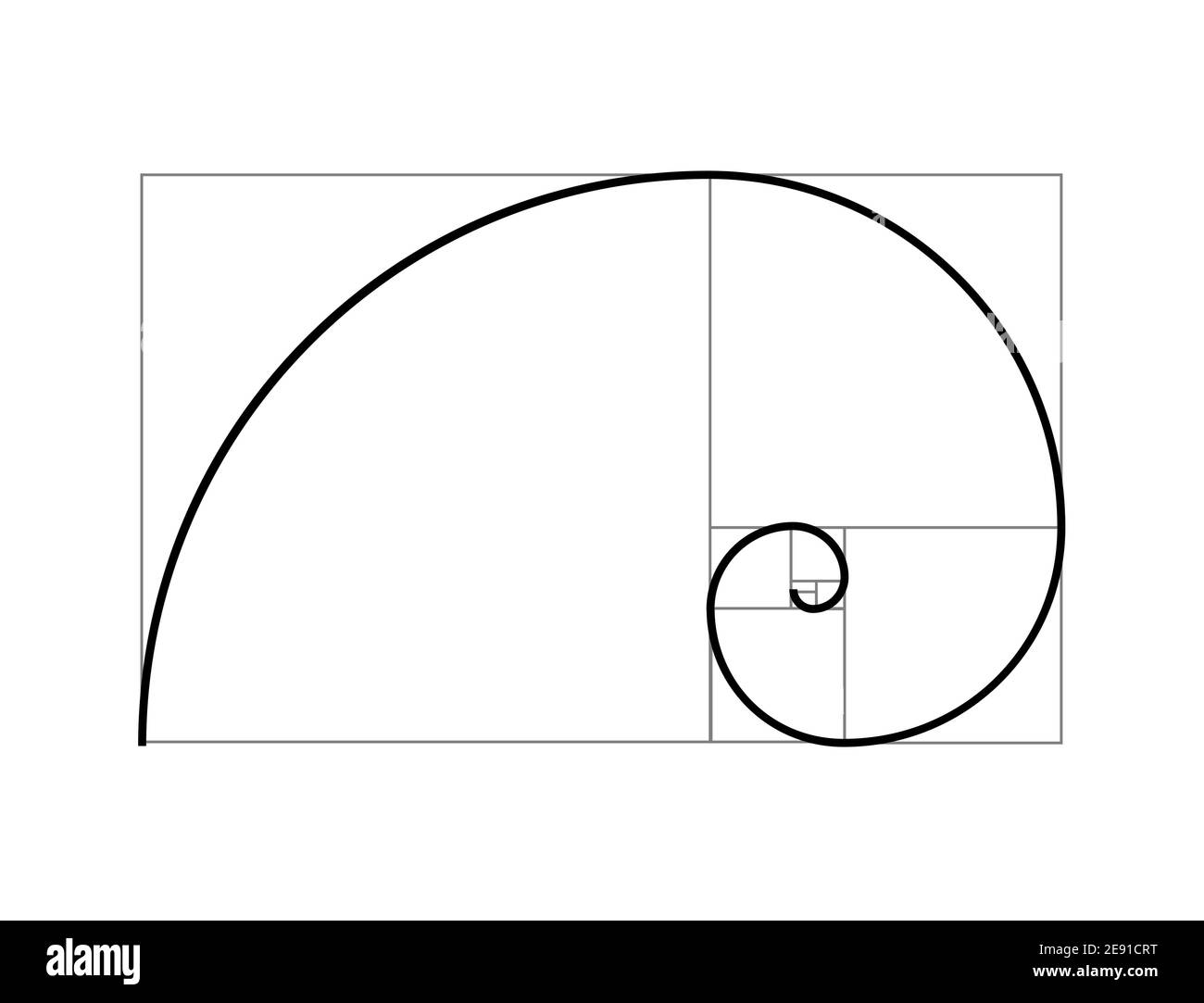 Sezione a spirale proporzionale vettoriale del rapporto d'oro. Geometria del rapporto d'oro di Fibonacci Illustrazione Vettoriale