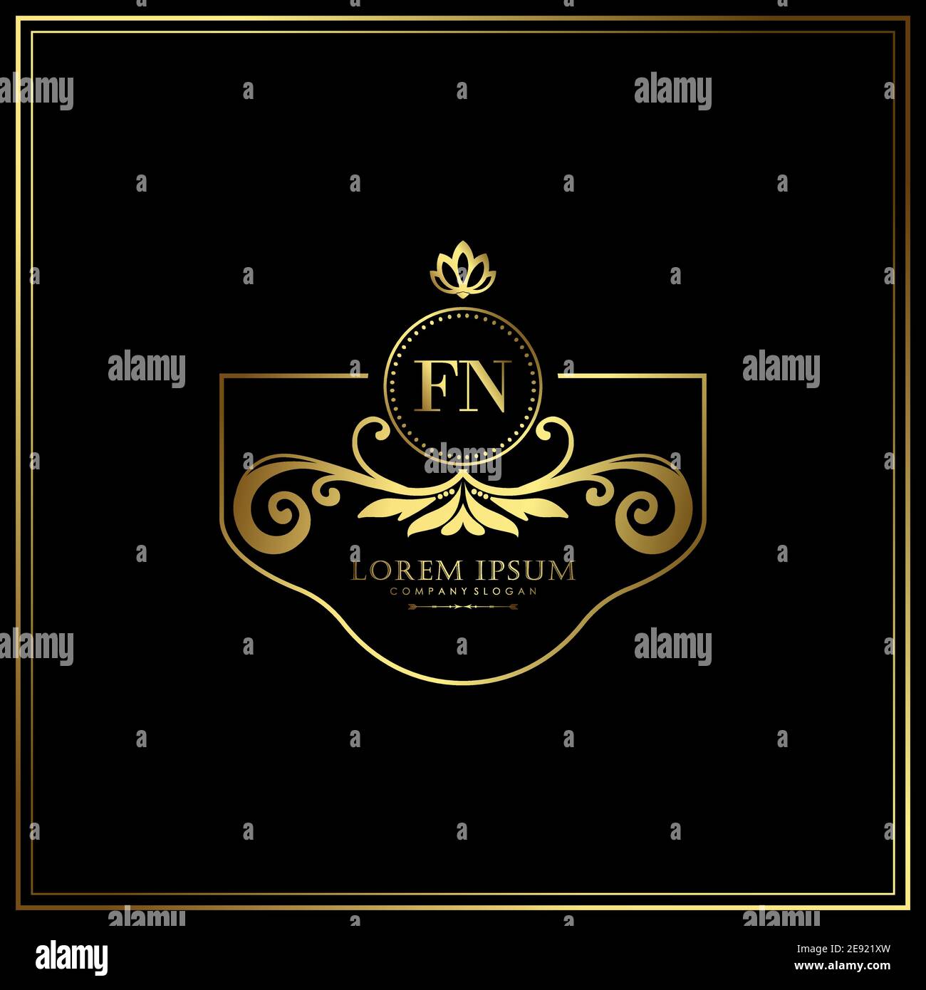 FN Initial Letter Luxury Logo template in Vector per Ristorante, Royalty, Boutique, Cafe, Hotel, Araldico, Gioielli, Moda e altri illustrat vettoriali Illustrazione Vettoriale