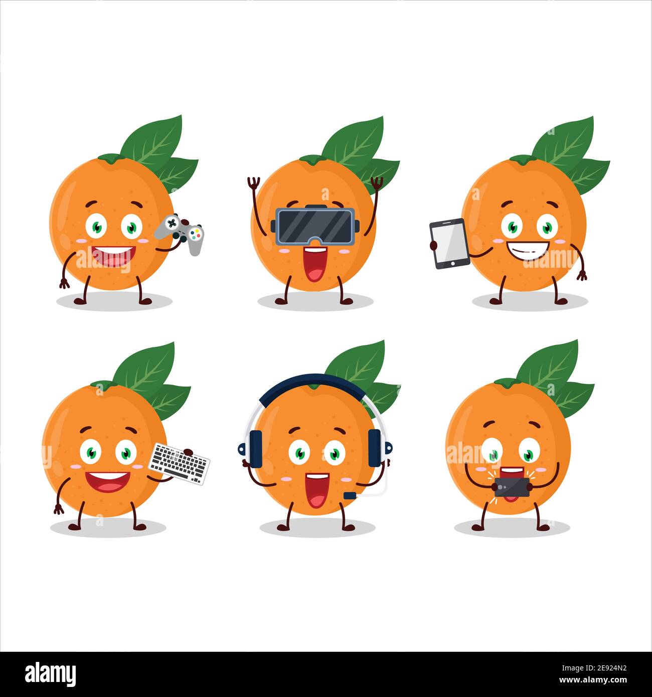 Il personaggio dei cartoni animati grapefruit sta giocando con vari simpatici emoticon. Illustrazione vettoriale Illustrazione Vettoriale