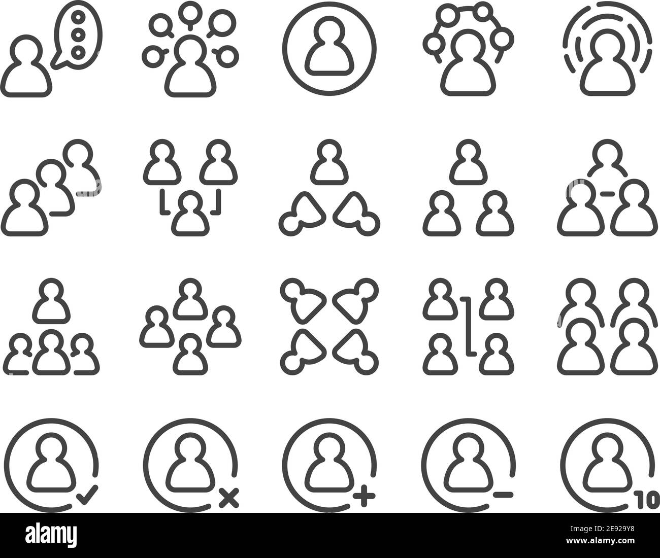 insieme di icone a linee sottili per persona e persone, vettore e illustrazione Illustrazione Vettoriale