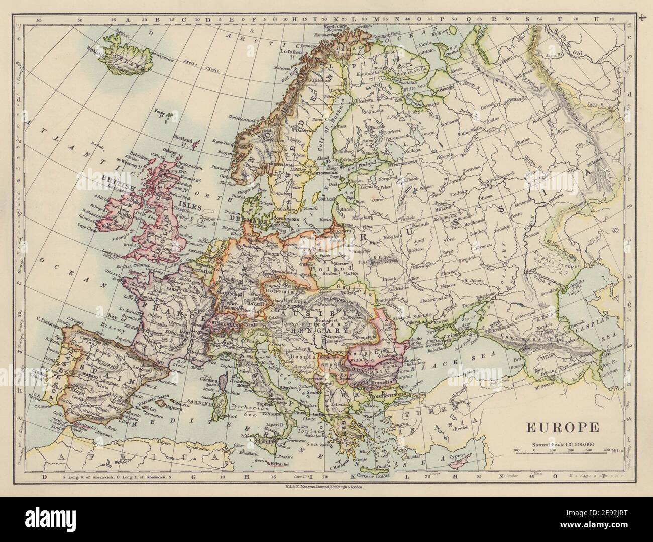 L'EUROPA POLITICA. Austria-Ungheria. Walachia Servia. JOHNSTON 1910 vecchia mappa Foto Stock