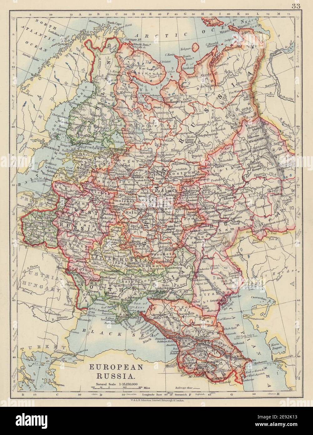 RUSSIA EUROPEA. Mostra Great/Little/West/South Russia. Polonia. JOHNSTON 1910 mappa Foto Stock