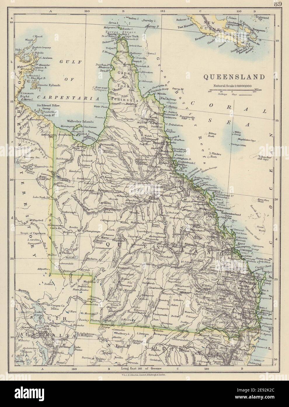 QUEENSLAND. Mappa dello stato Ferrovie della Gold Coast di Brisbane. Australia. JOHNSTON 1910 Foto Stock