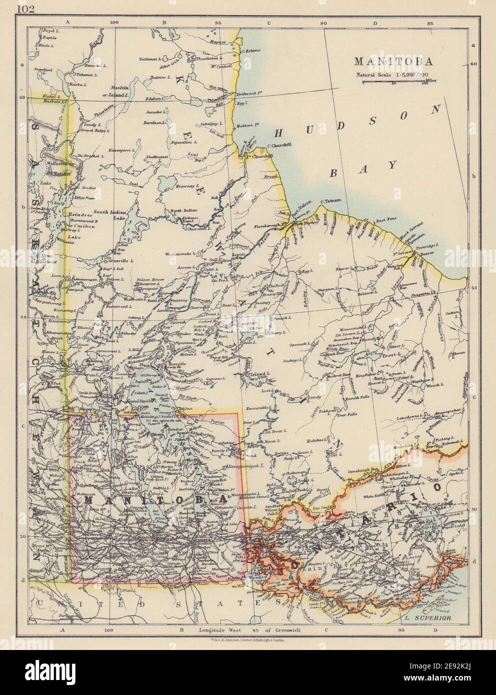 MANITOBA. Francobollo <1912 confine Winnipeg Canada Pacifico JOHNSTON 1910 mappa Foto Stock