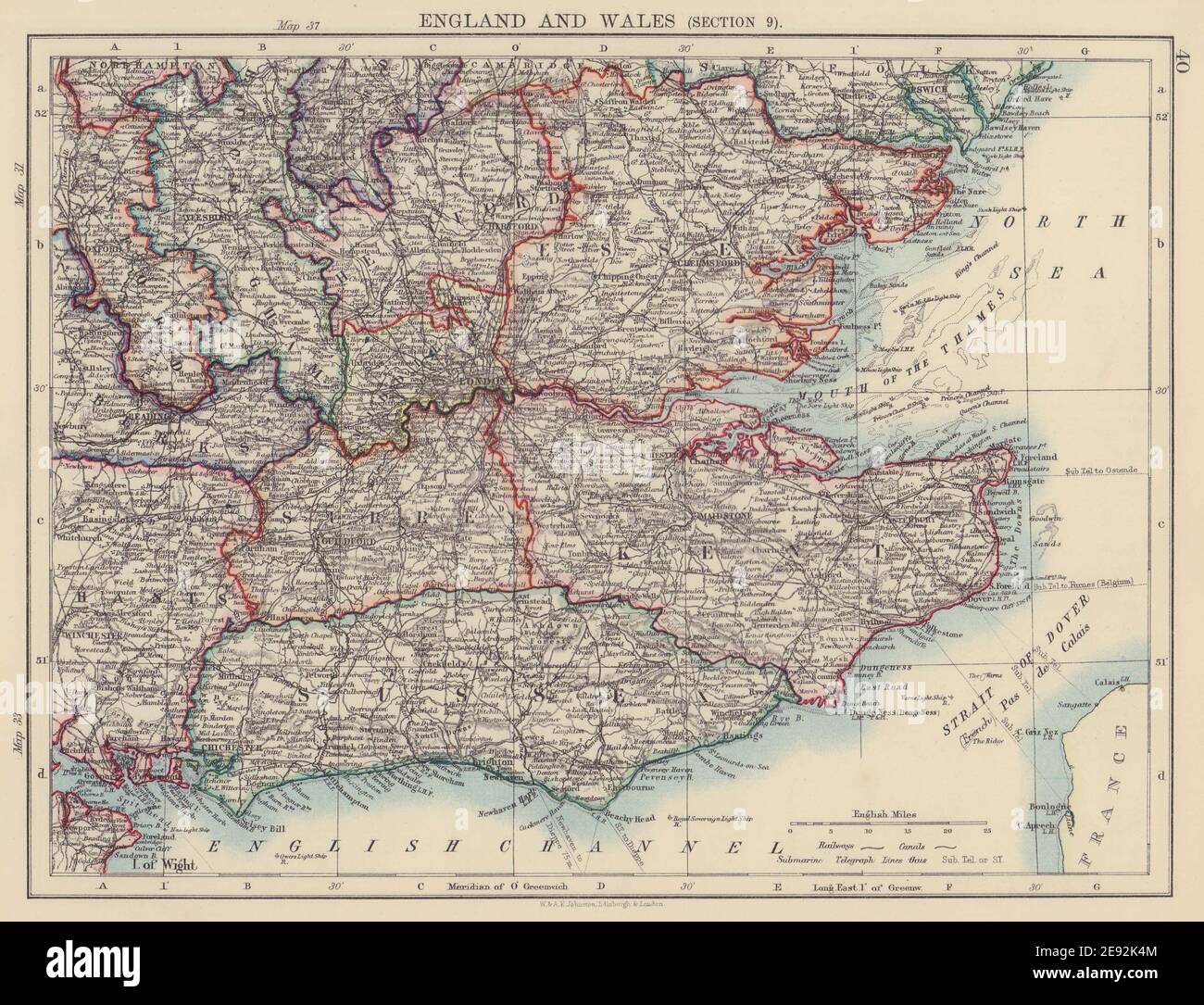 INGHILTERRA SUD-ORIENTALE. Home contee Londra Kent Essex Sussex Surrey 1901 vecchia mappa Foto Stock
