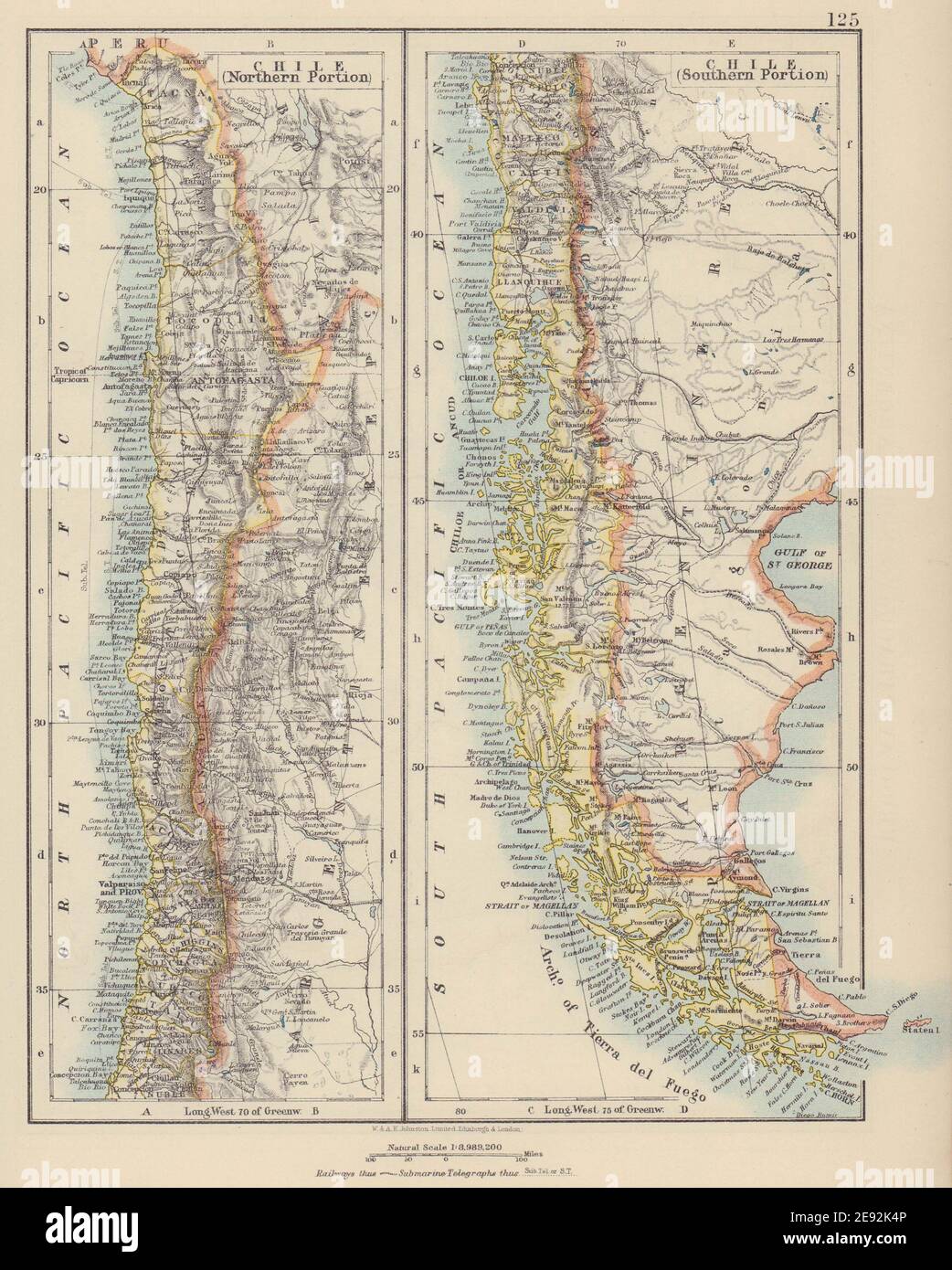 CILE. Patagonia Capo Horn Tierra del Fuego. Rotte di navi a vapore. JOHNSTON 1910 mappa Foto Stock