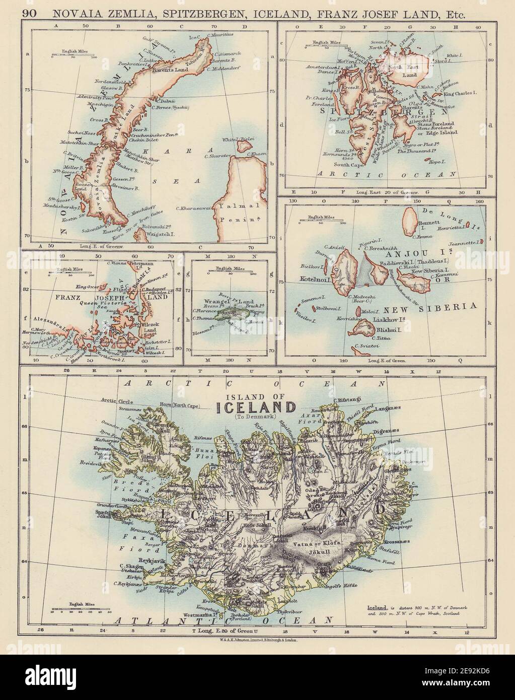 Isole ARTICHE Novaia Zemlia Spitsbergen Islanda Franz Josef Land Anjou 1901 mappa Foto Stock