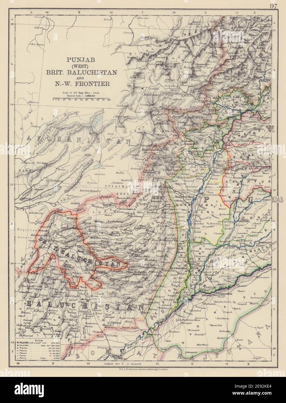 BRITISH INDIA NW. Punjab Baluchistan nord-ovest. Pakistan. Linee ferroviarie 1901 mappa Foto Stock