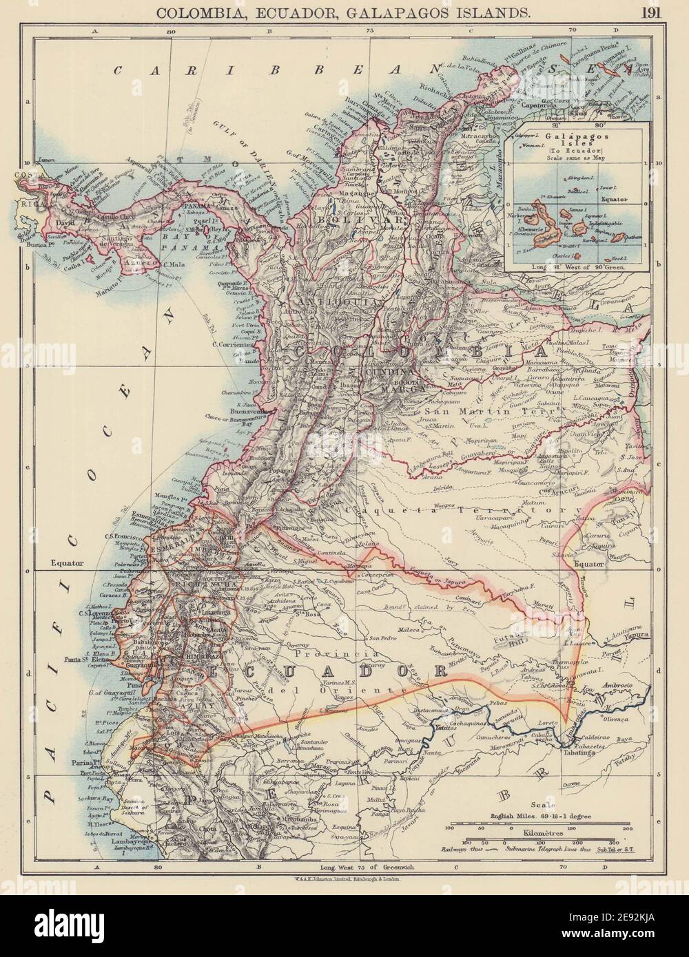 STATI ANDINI. Colombia Ecuador Panama. Stati. America del Sud. JOHNSTON 1901 mappa Foto Stock