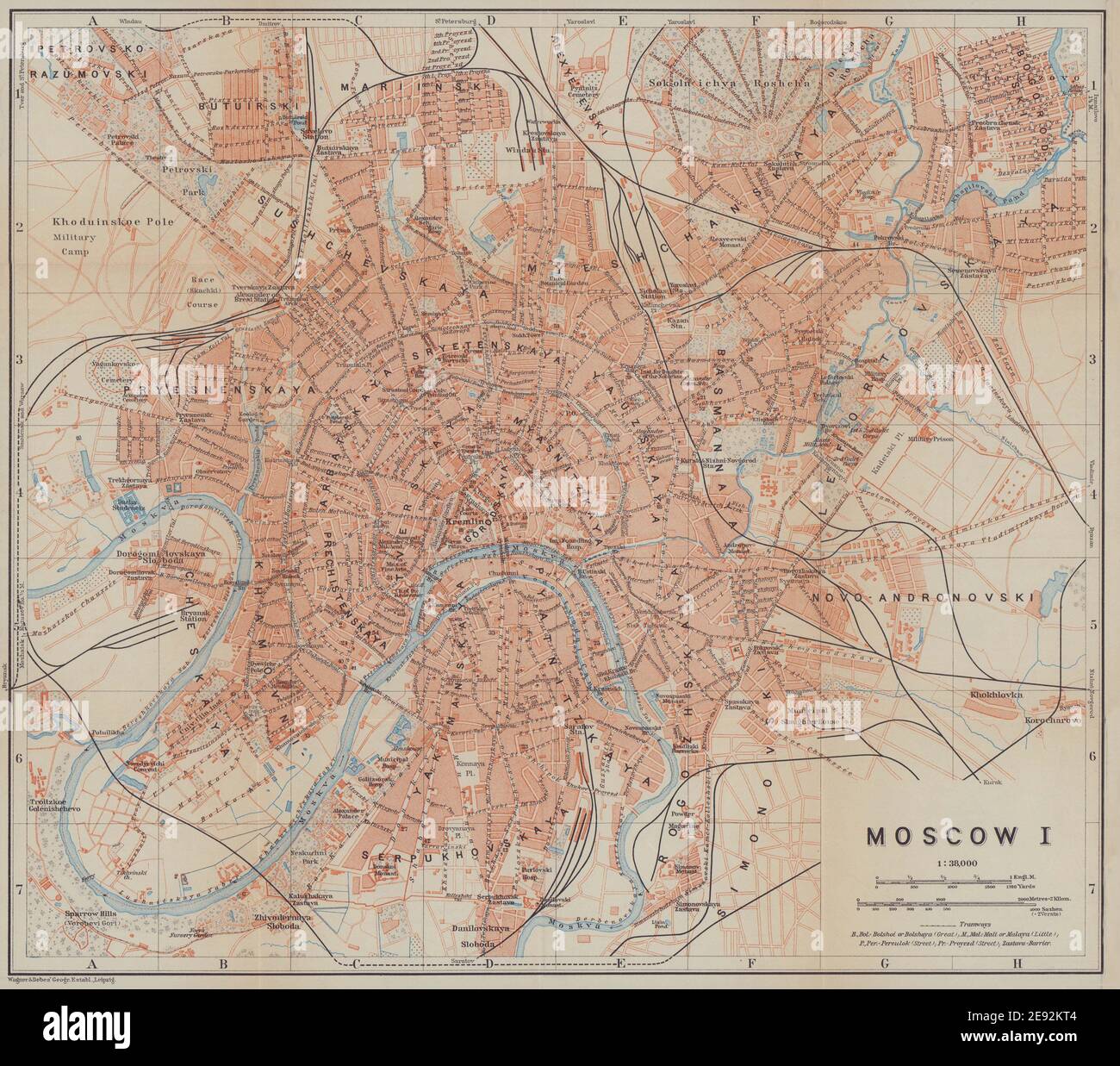 Piano città/città di Mosca I. Russia. BAEDEKER 1914 vecchia mappa antica Foto Stock