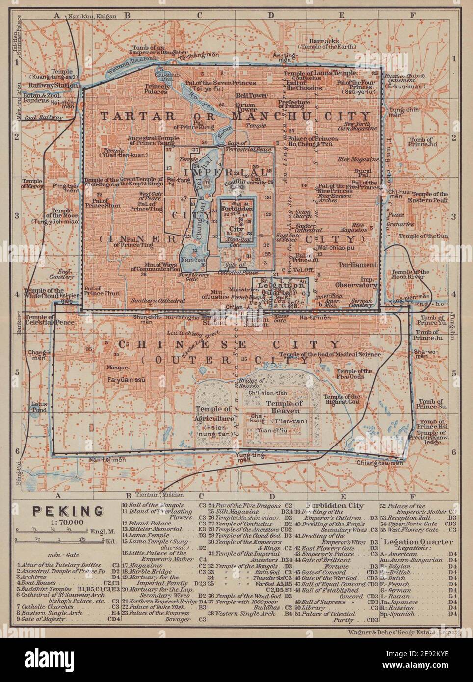 Peking Pechino città / piano della città. Cina. BAEDEKER 1914 vecchia mappa antica Foto Stock