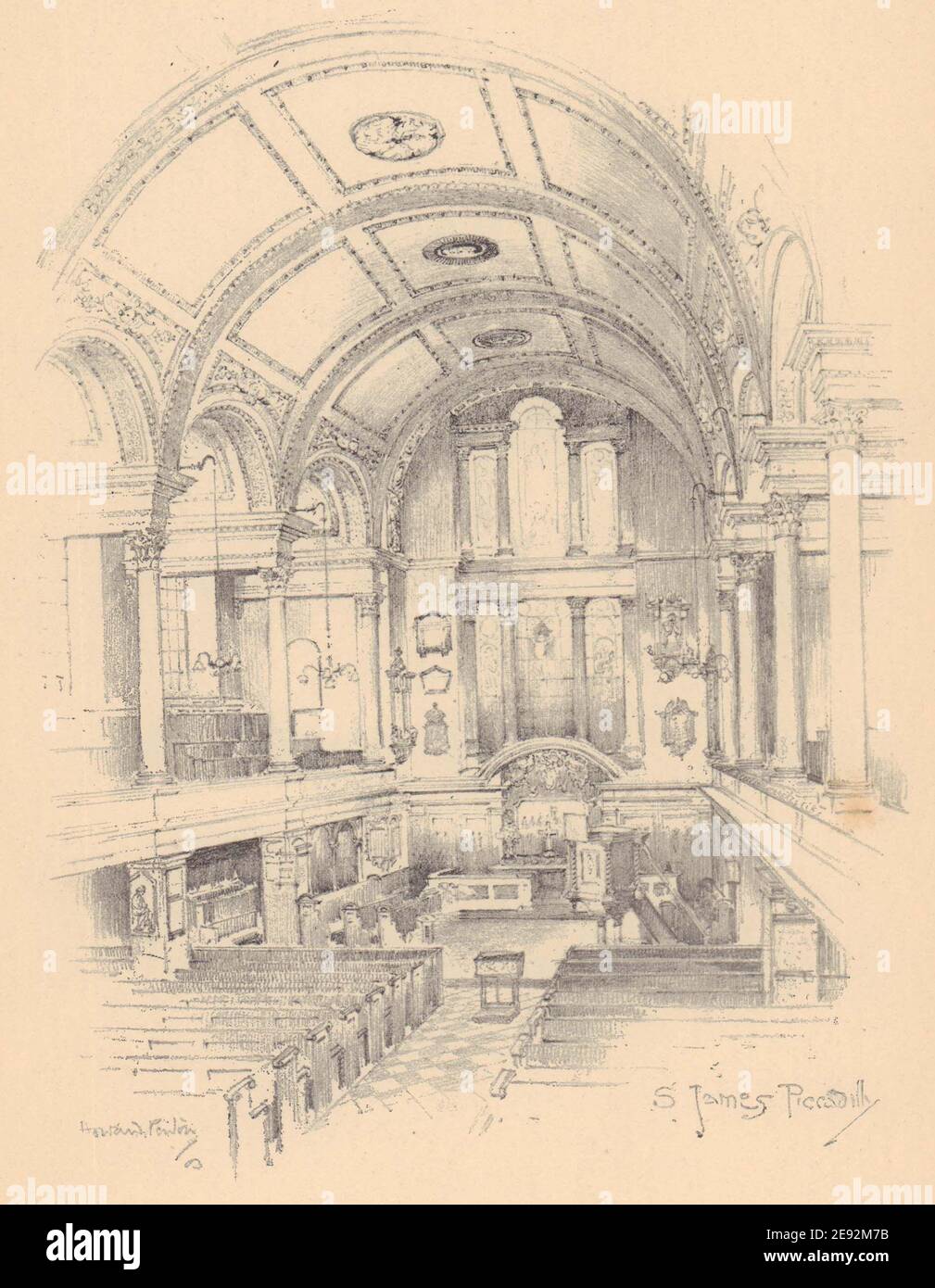 Chiesa di San Giacomo, Piccadilly, interno. Westminster 1904 vecchia stampa antica Foto Stock